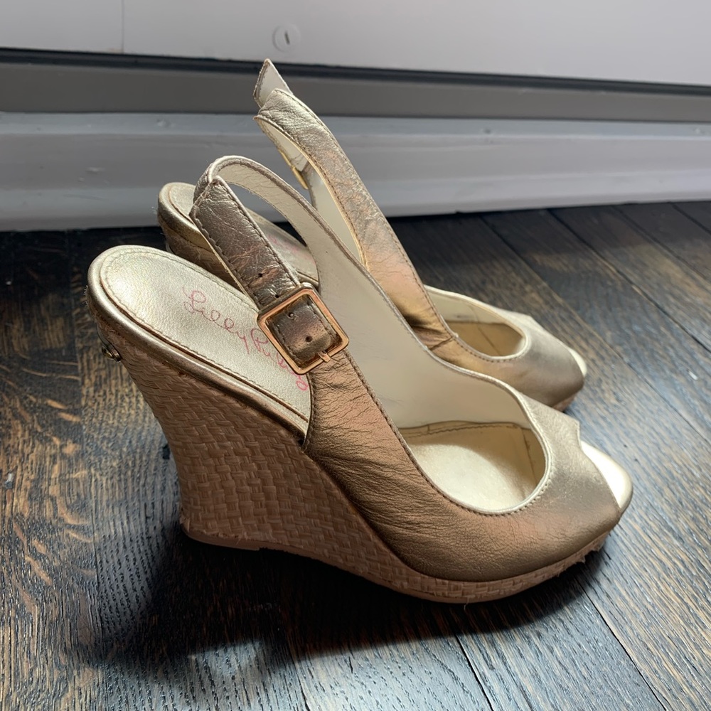 Gold Lilly Pulitzer Woven Wedges